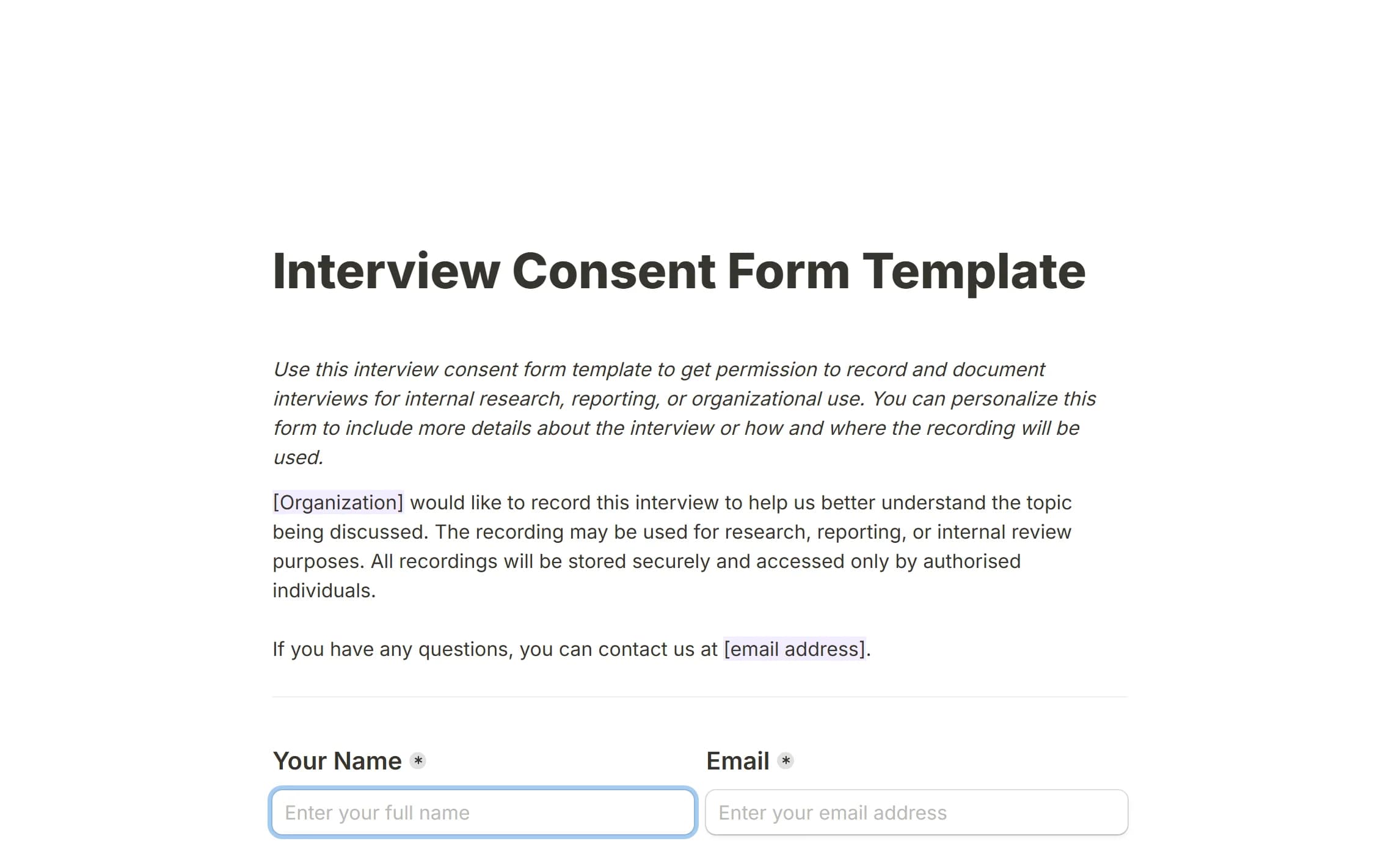 The interview consent template