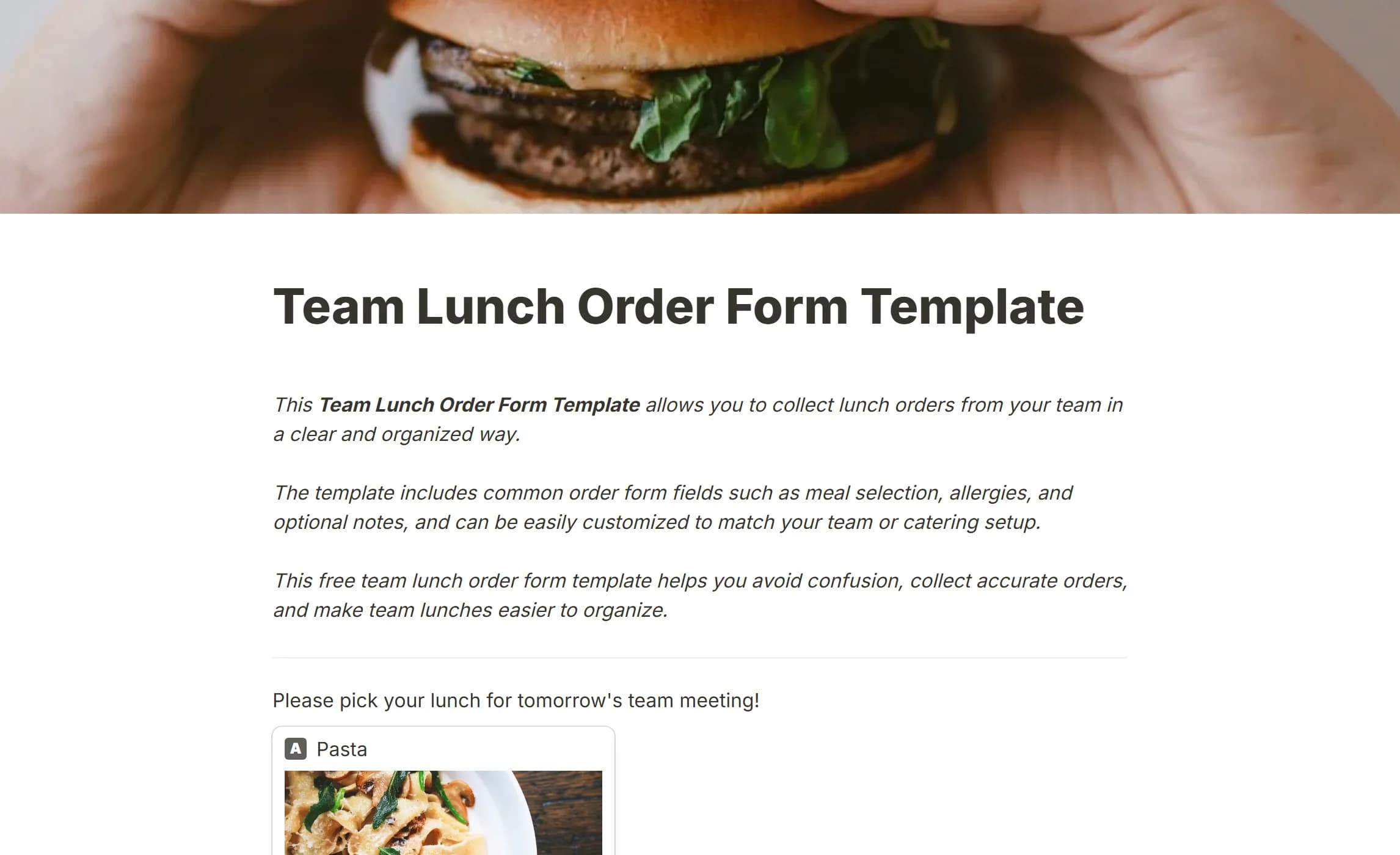 The team lunch template