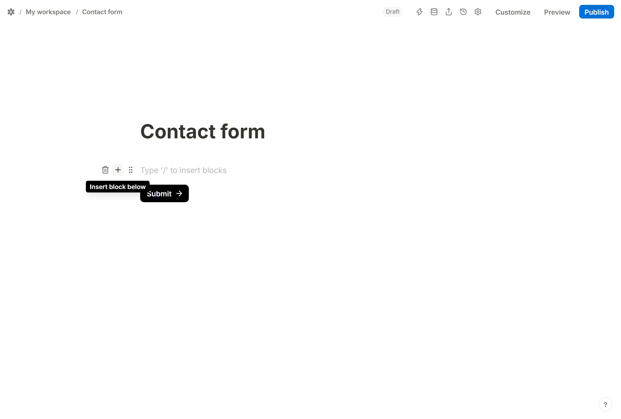 The + button in a block's margin, which opens the block picker