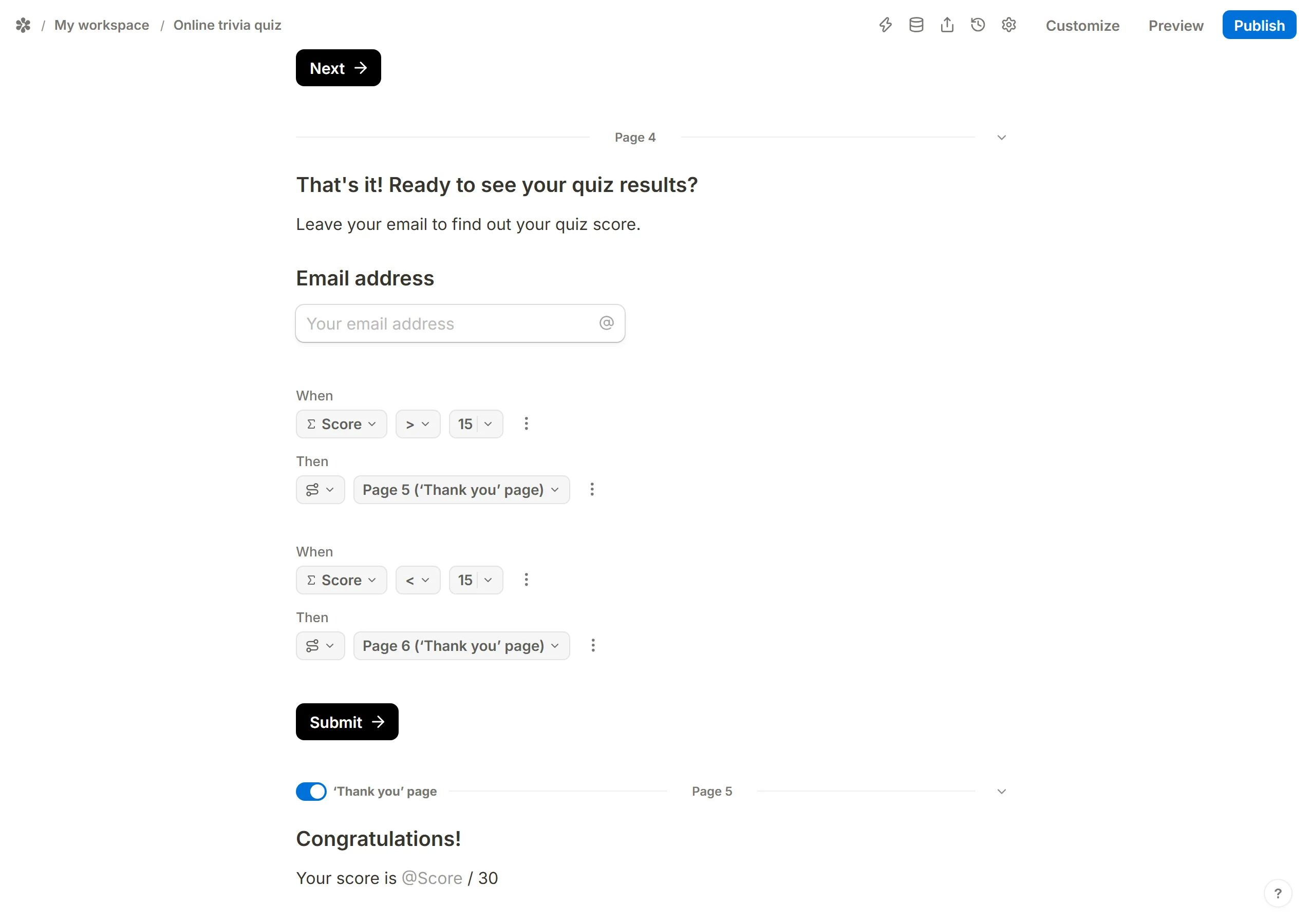 The page that asks for an email address before the endings