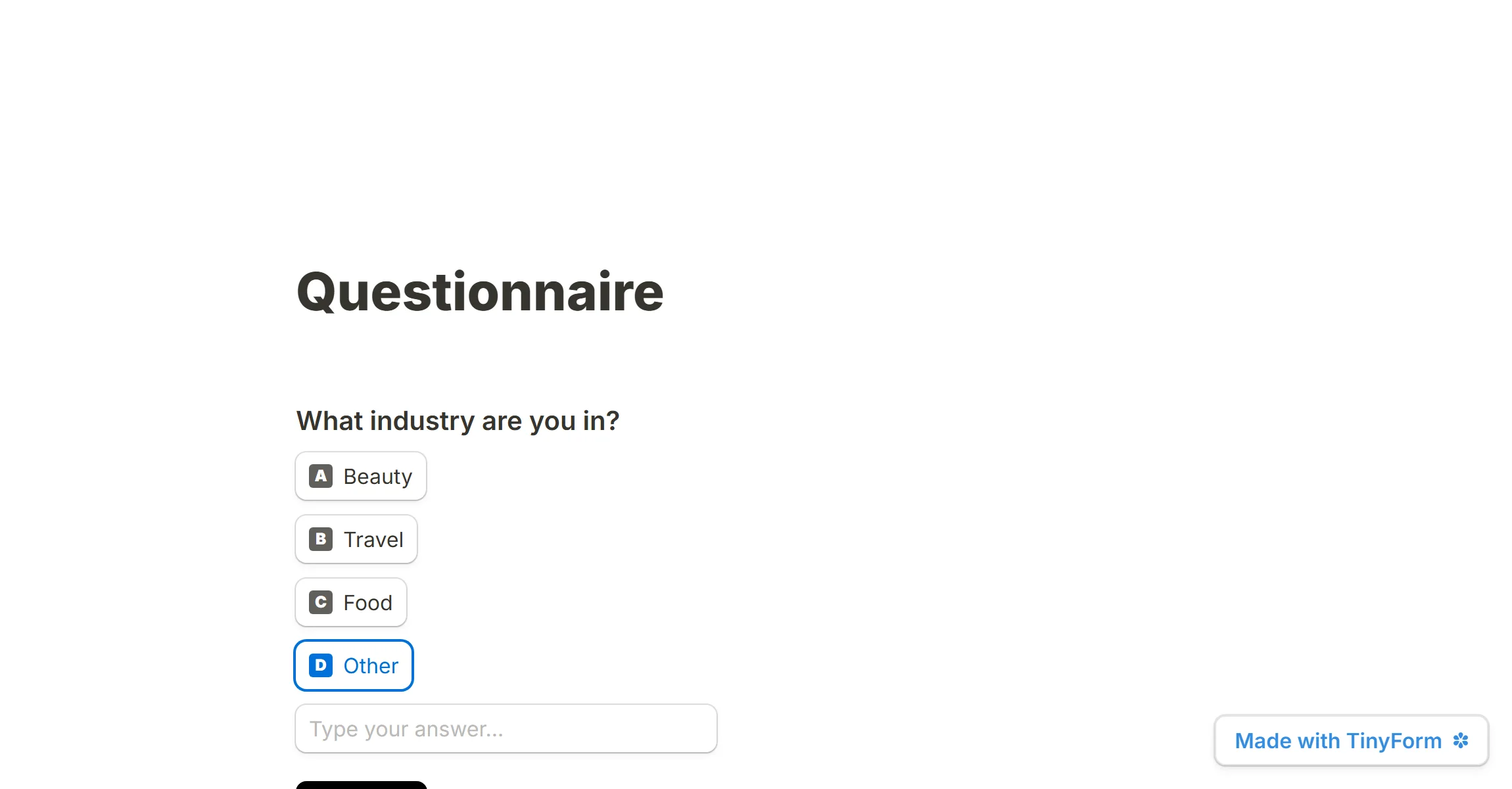 A published question with Other picked and its free-text box open
