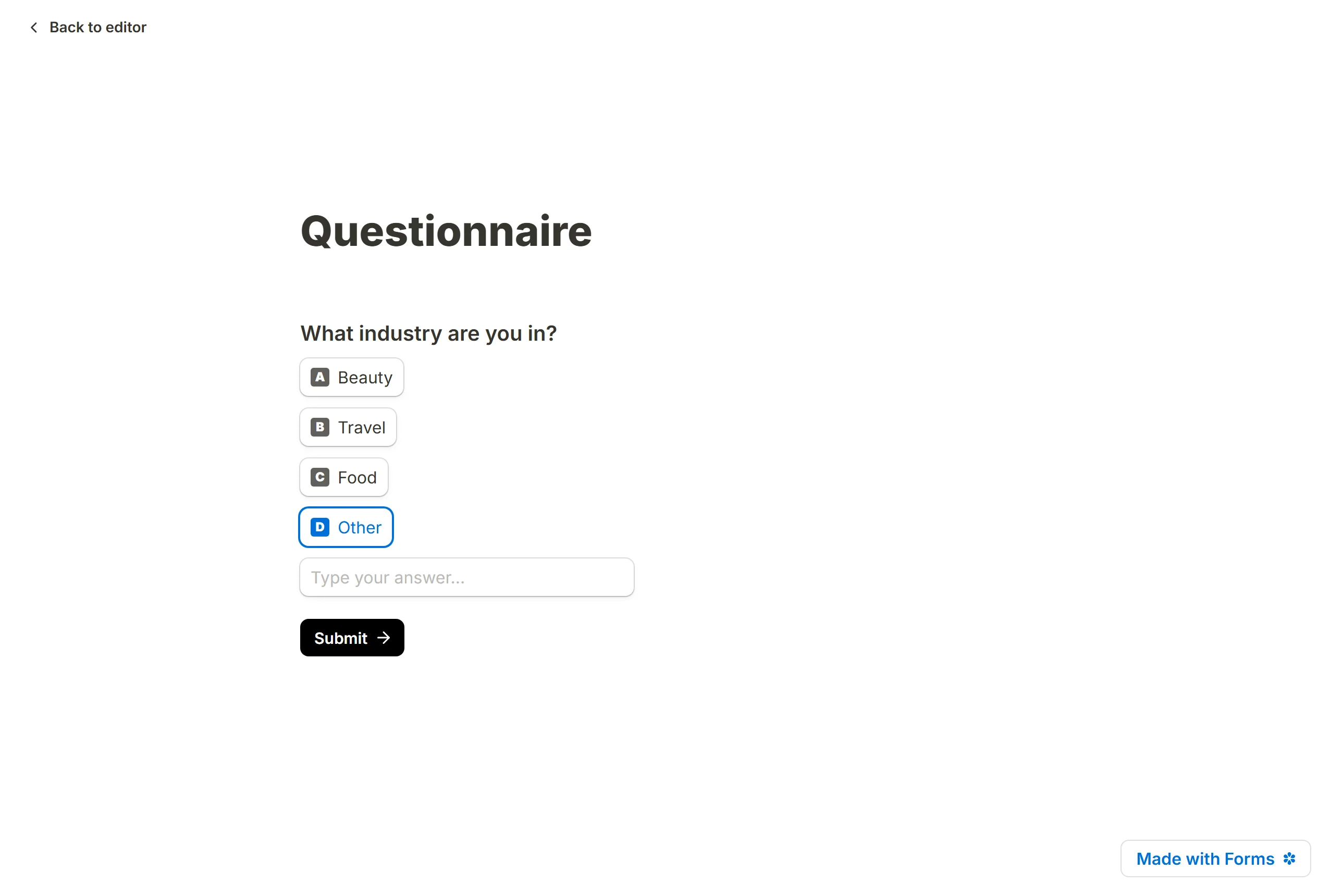 The same question in Preview, with Other picked