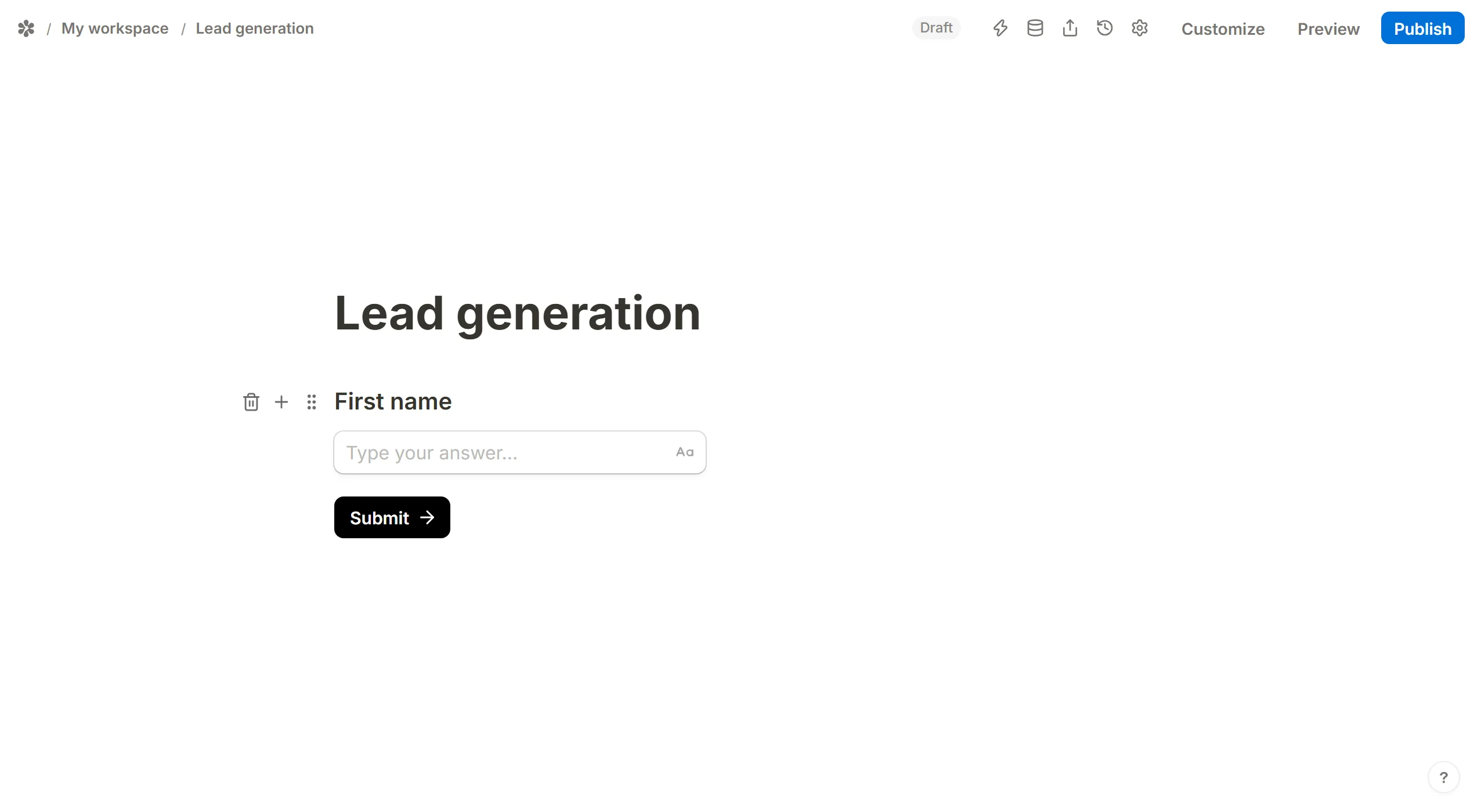 The Add title hint beside an empty question, opened and typed into.