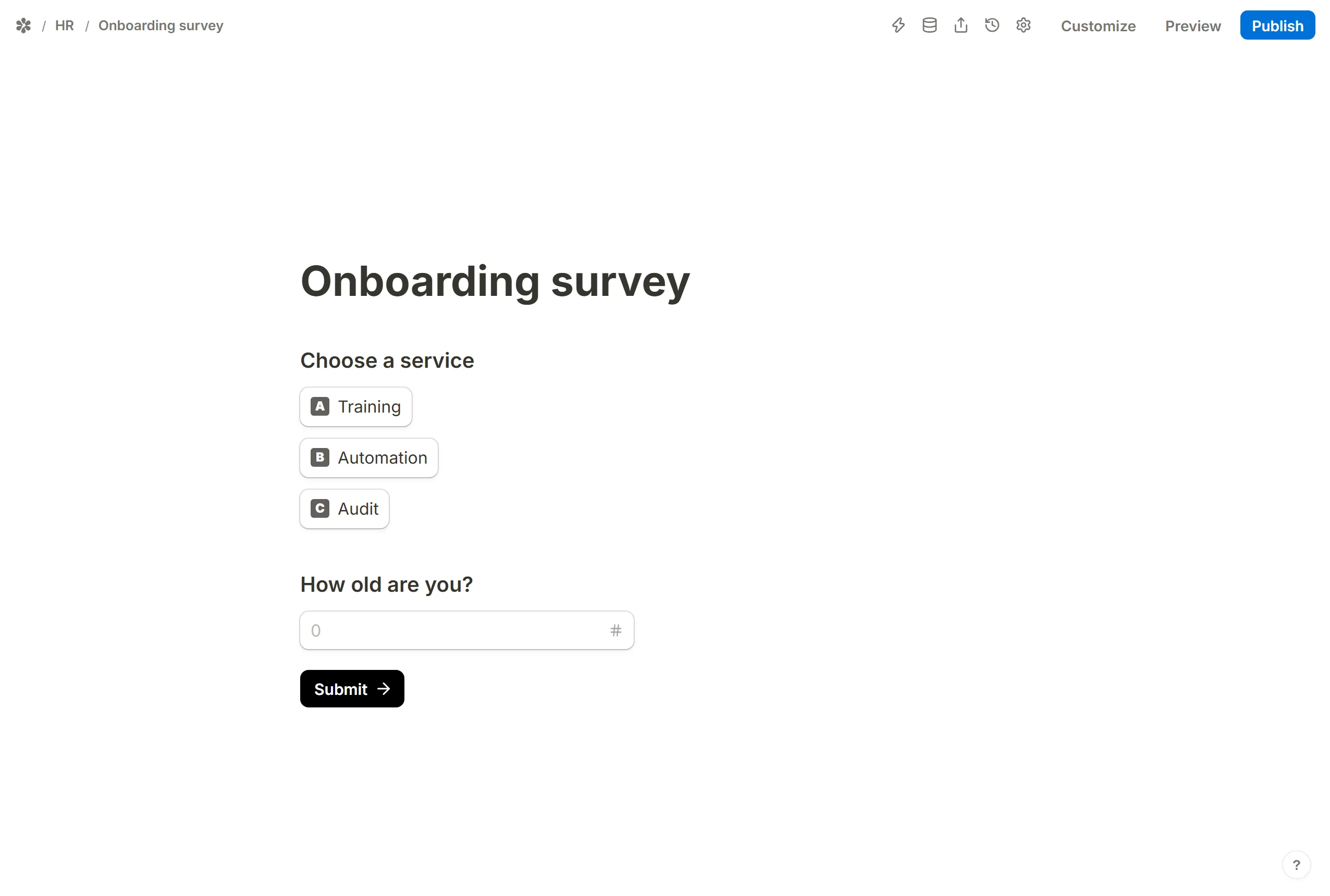 The editor with an arrow on the form title at the top of the page