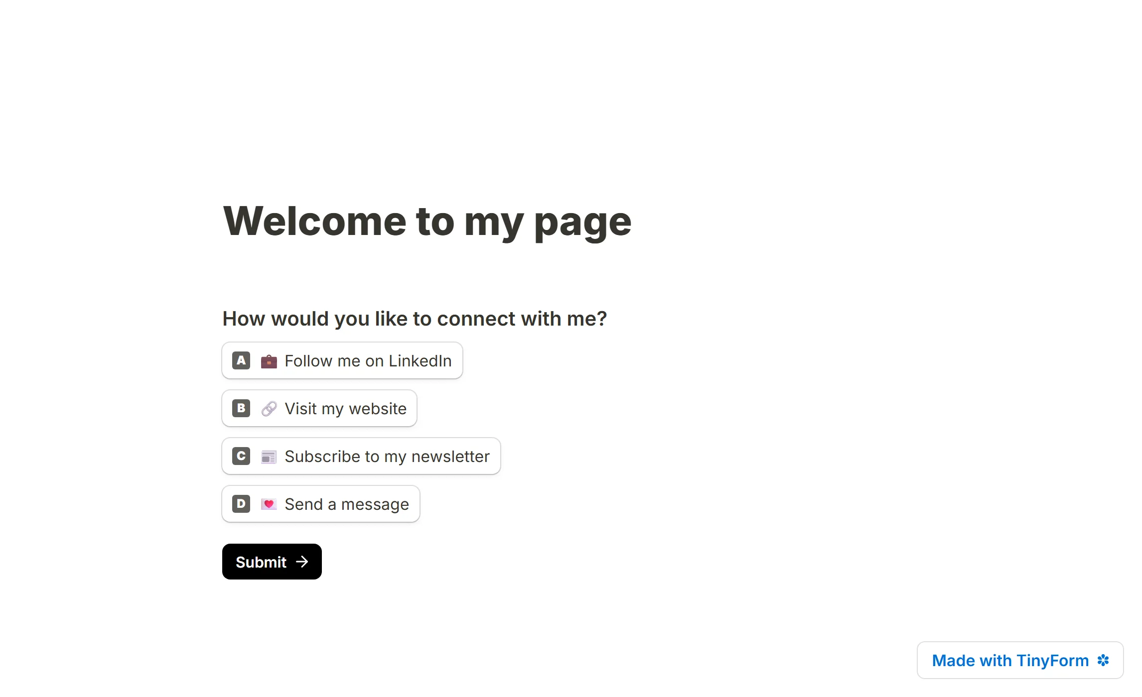 The published form: four options, one Connect button