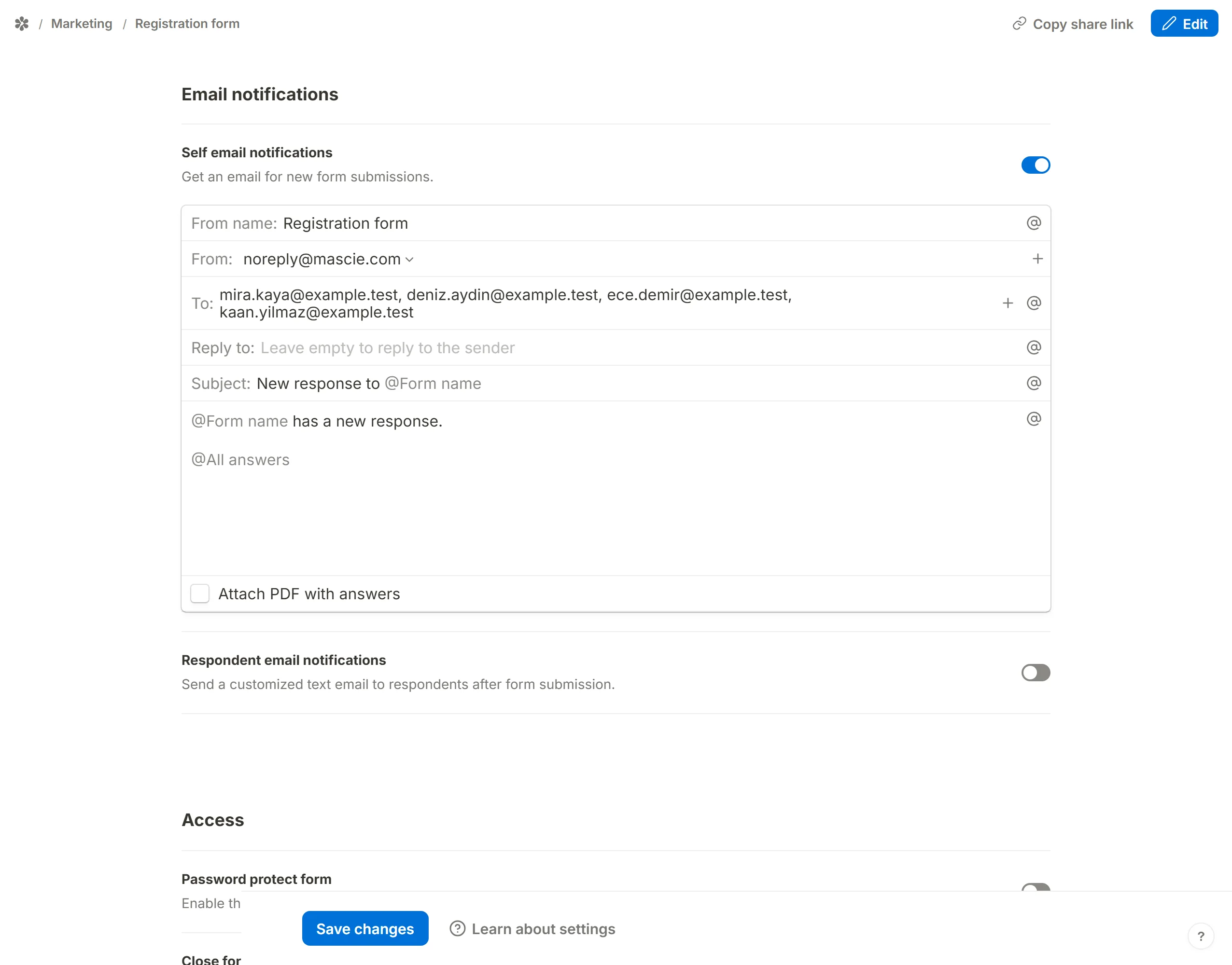 The composer the switch reveals, every field already filled in with a working default