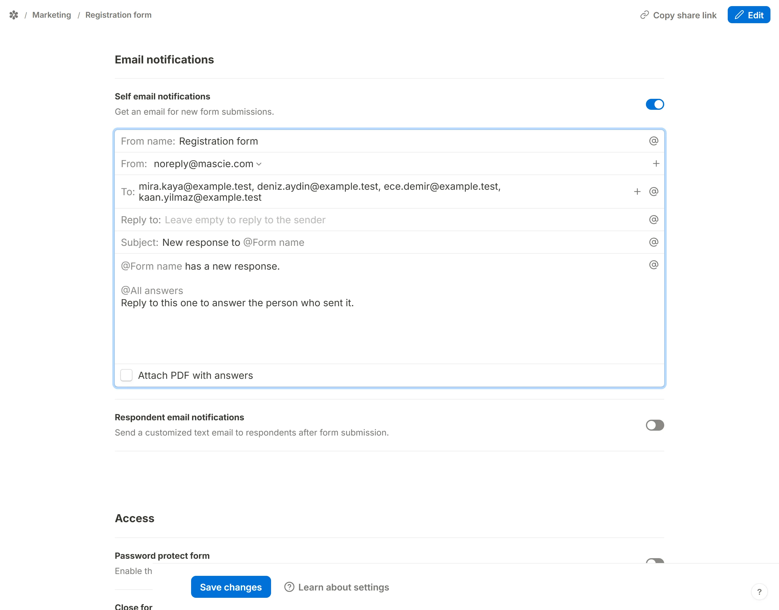A line added to the message body under @All answers