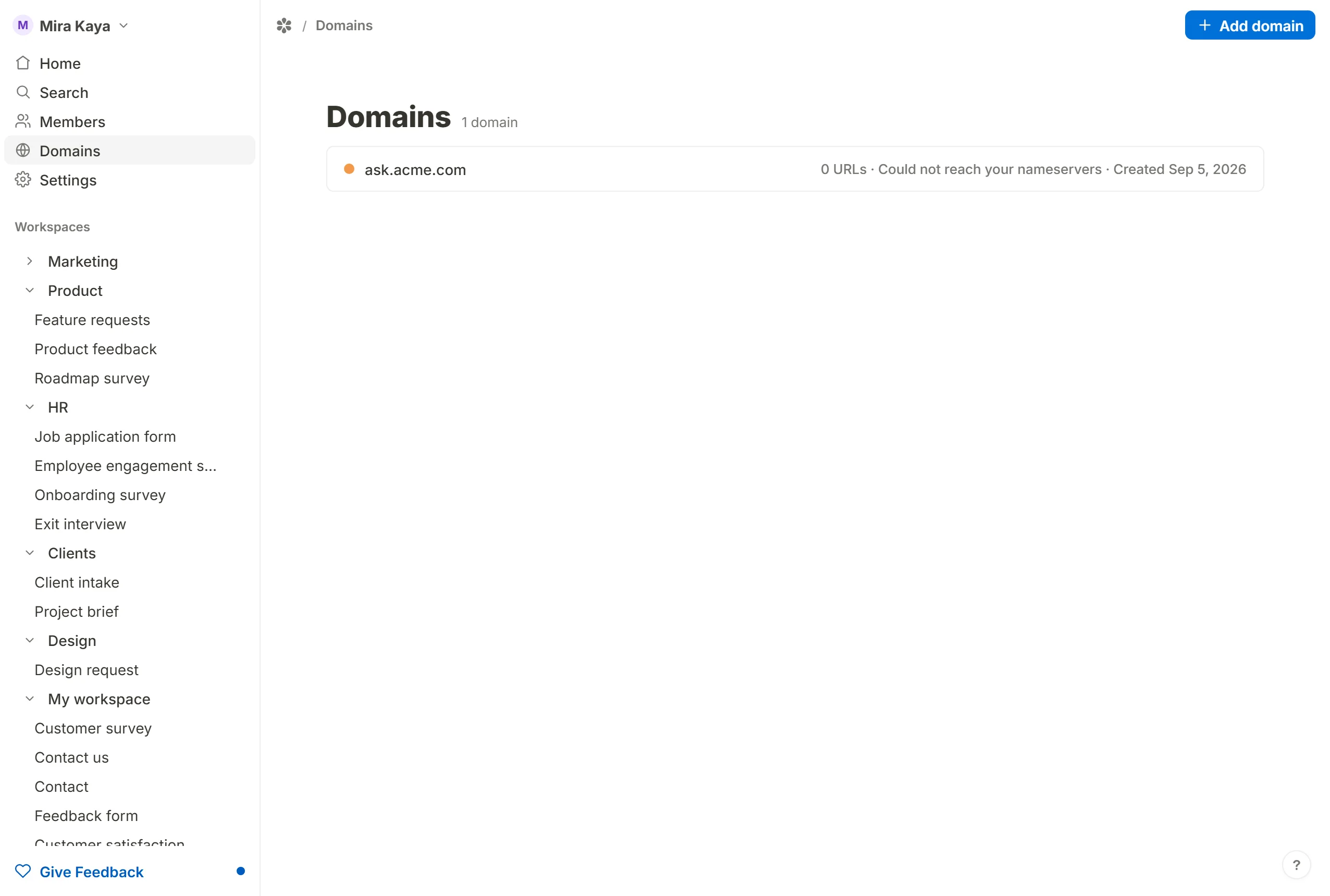 A newly added domain, waiting for its DNS record to appear