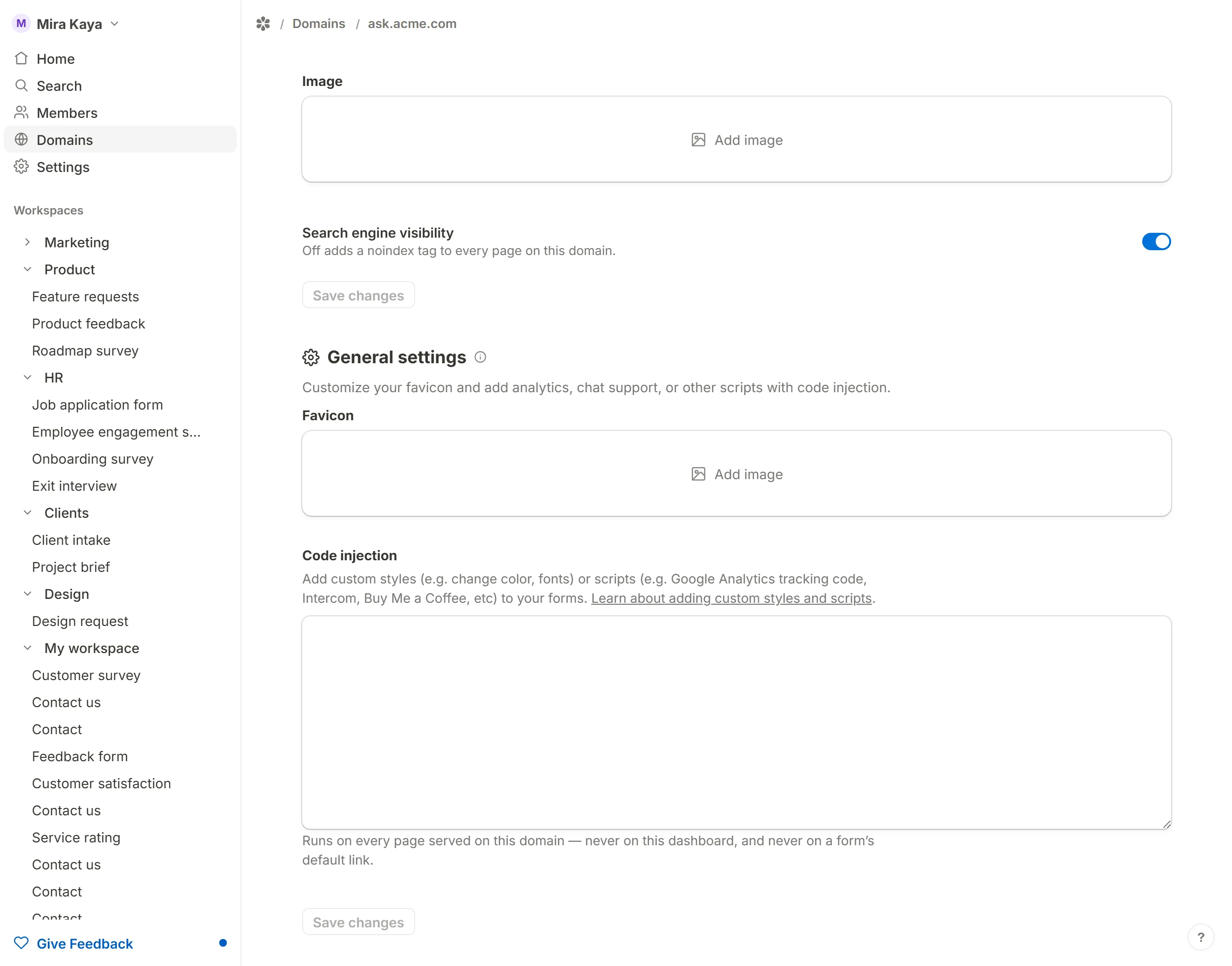 The Code injection box that runs on every page served on the domain