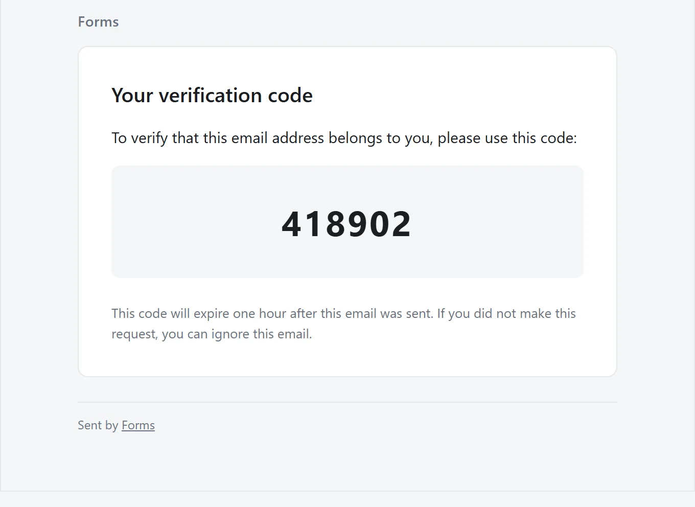 The six-digit code as the message that reaches the respondent's inbox