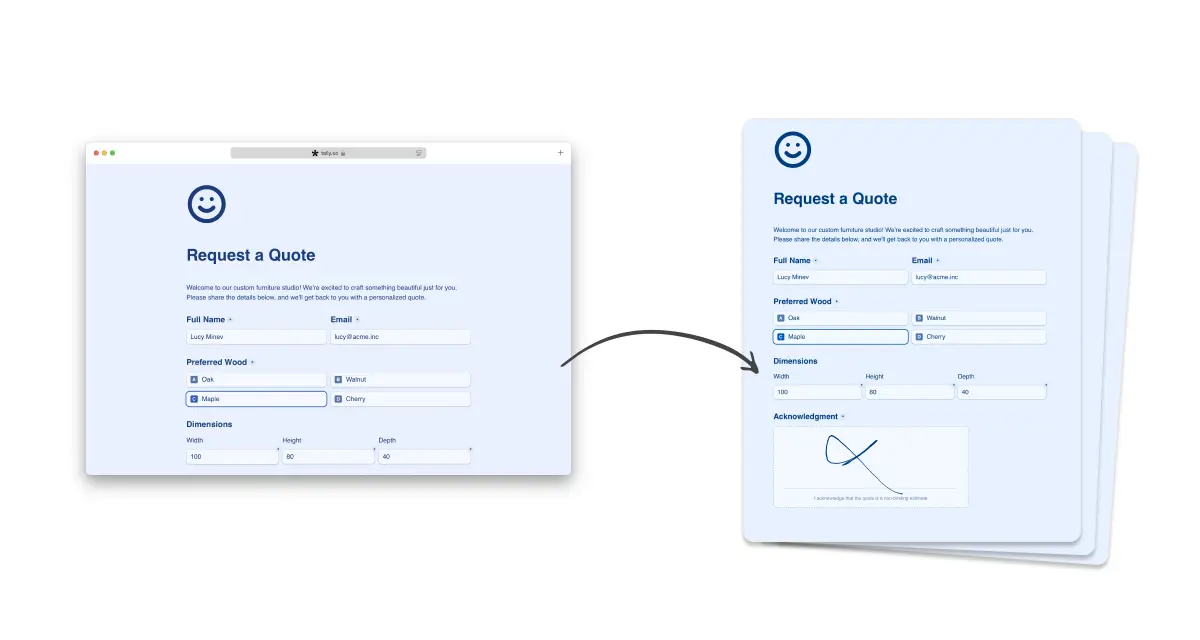 Export form submissions to pdf files