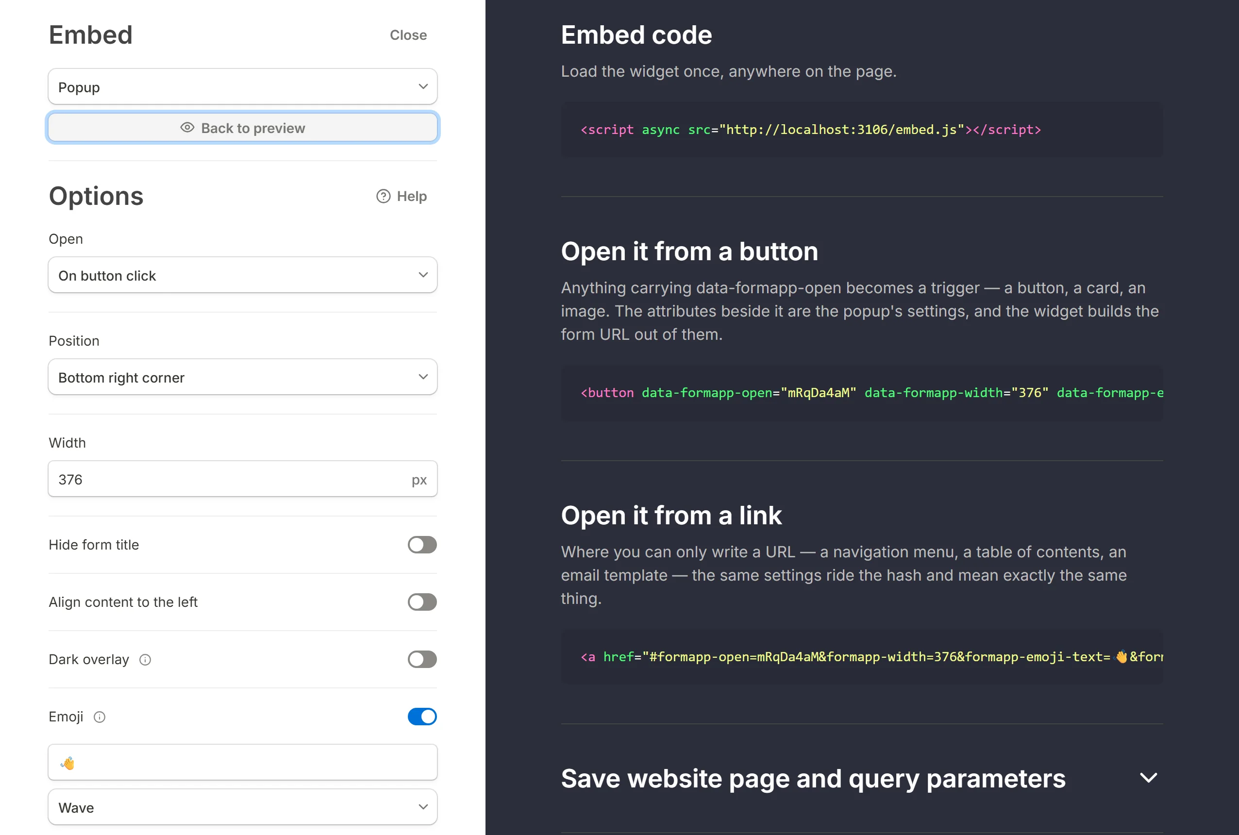 The data attributes that turn an element on your page into the trigger