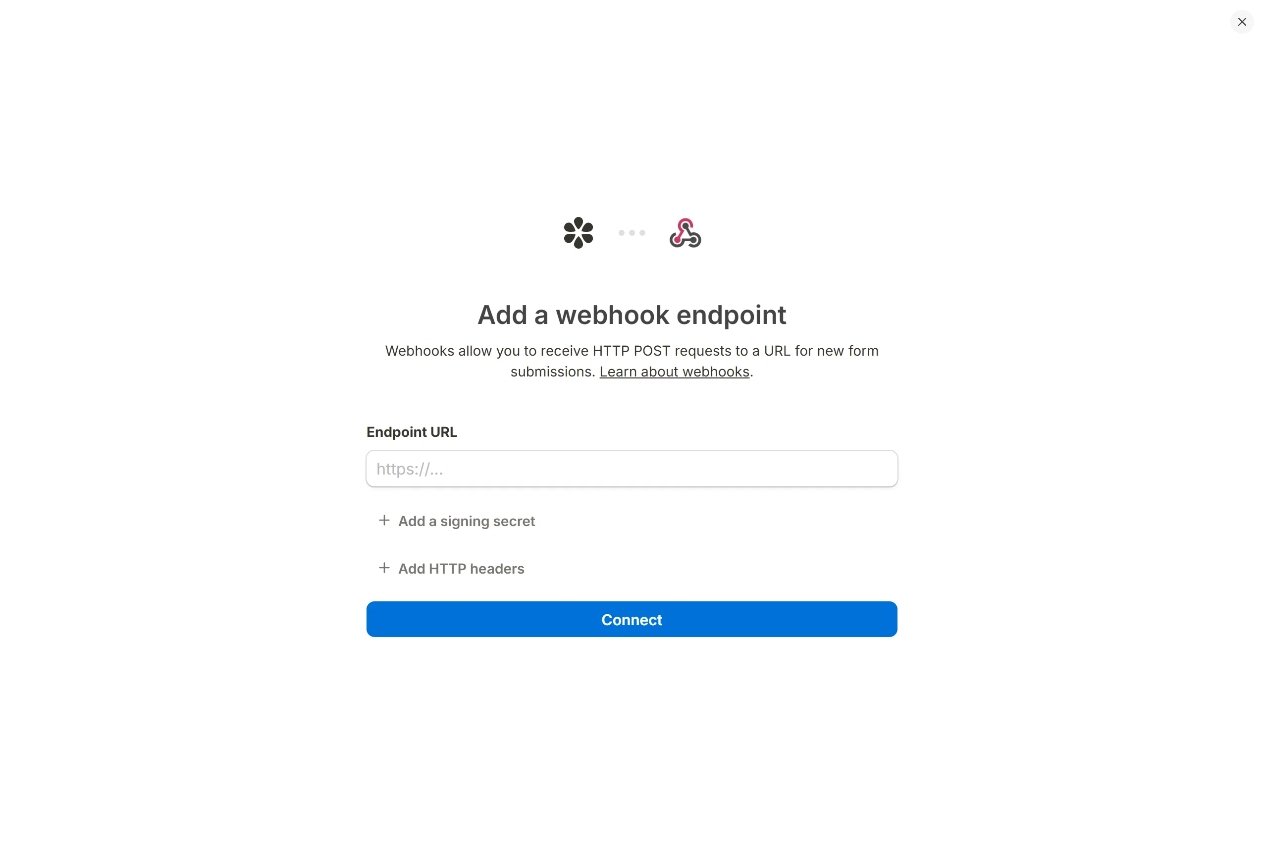 The Add a webhook endpoint dialog