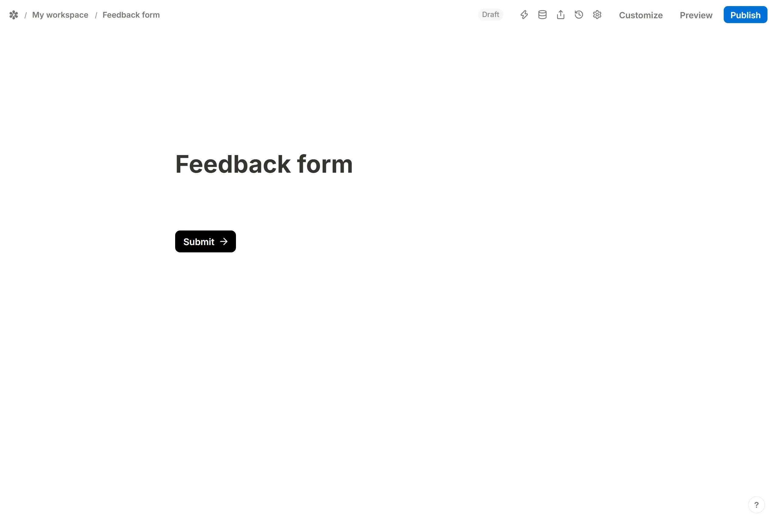 A sentence typed into a Feedback form, then an Email question inserted with the slash menu