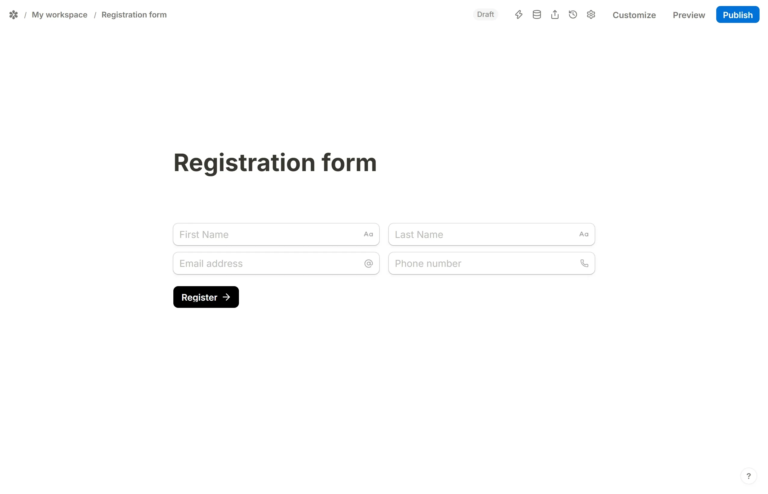 A slash command typed into an empty row, Heading 2 chosen from the menu and a section title typed into it.