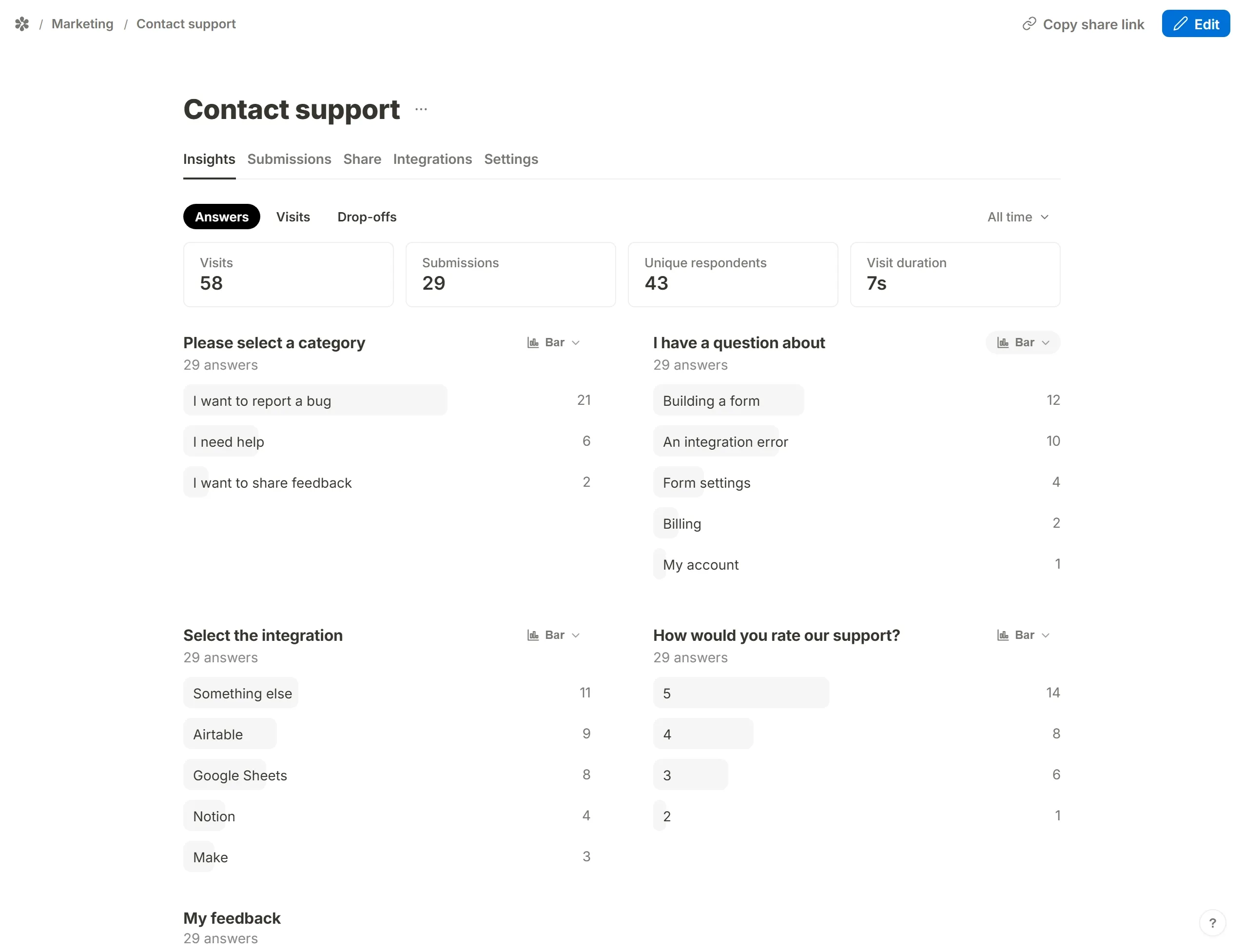 Switching a question card from a bar chart to a pie from the control on the card