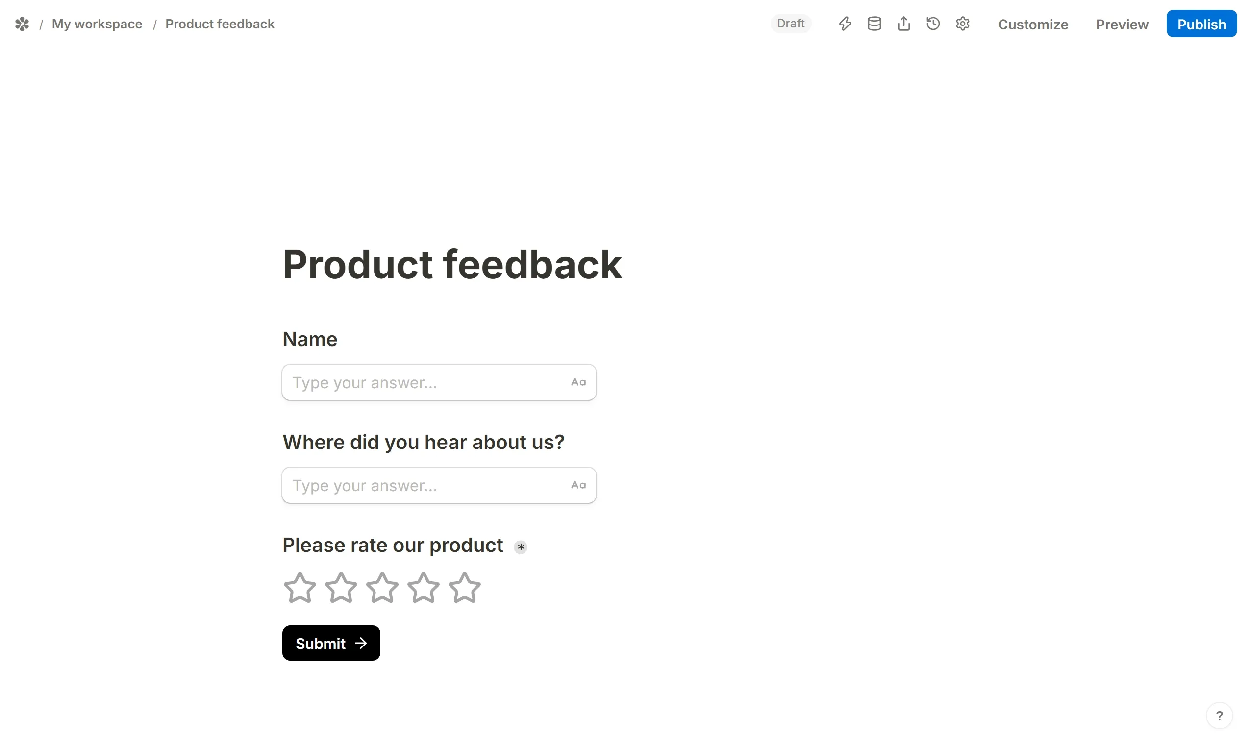 Renaming a question's field name from the block menu in the editor.