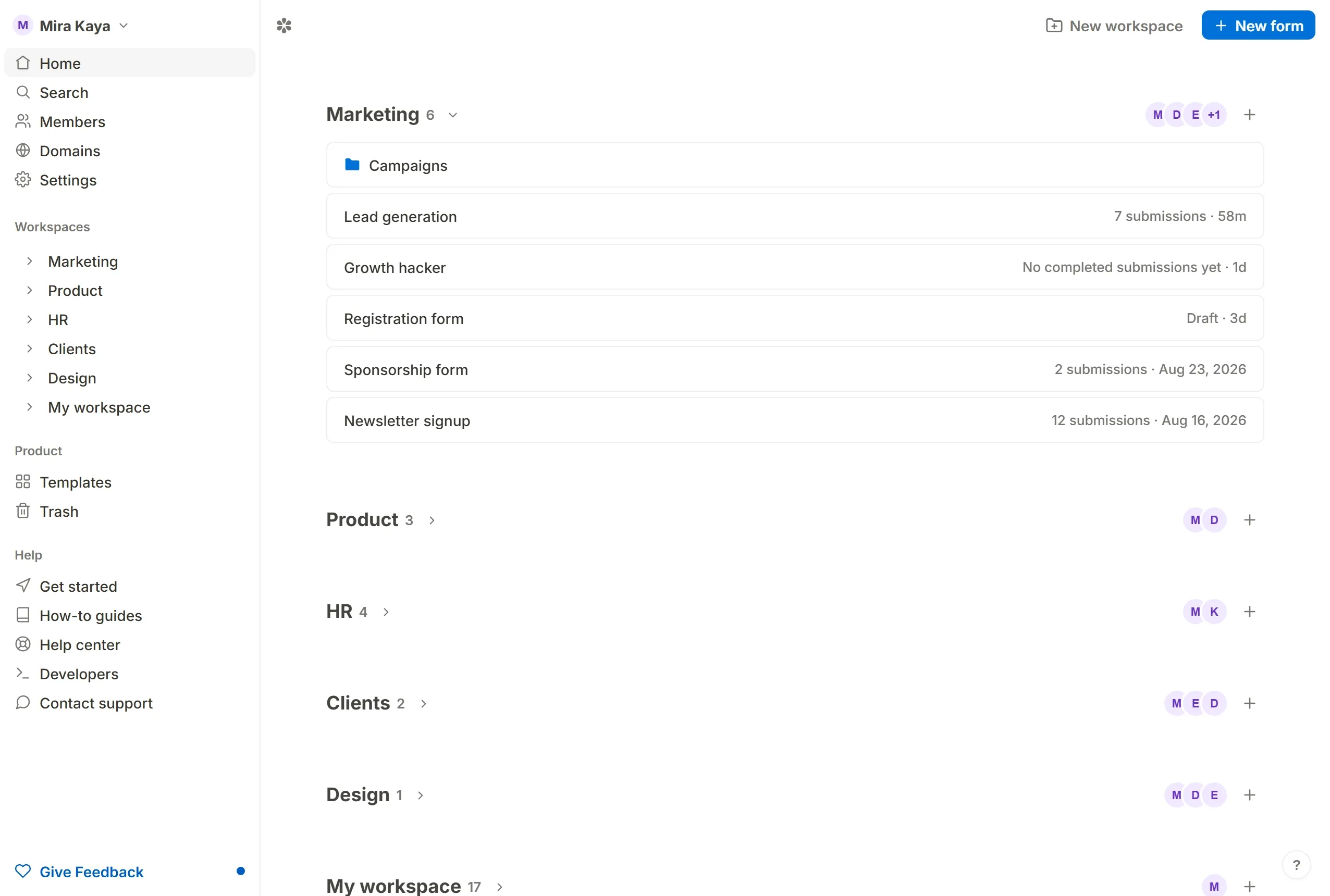 Pressing the + beside Workspaces in the sidebar, naming the workspace Leads and pressing Create
